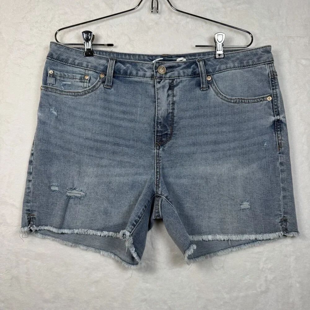 Seven7 Weekend Shorts Womens 12 Light Wash Distressed Raw Hem Stretch Denim